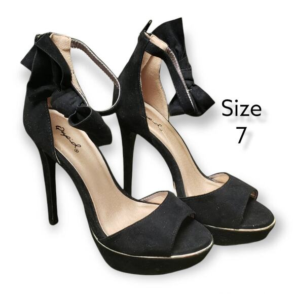 Qupid Peep Toe Ankle Strap Bow Tie Stiletto High Heels - Size 7 - Picture 9 of 9